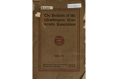 The cover of the Bulletin of the Washington University Association. The title and University seal are printed in red and black ink on a brown background. 